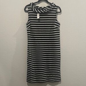 Talbots Black White Striped Sleeveless Shift Dress Nautical Classic size Medium